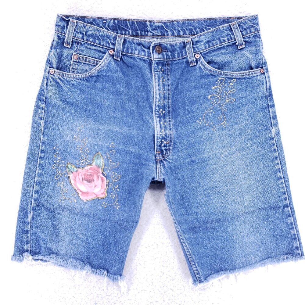 Levis Jean Shorts Denim Cotton Mens SZ 38 Blue Straight VTG Baggy 90s Cargo Y2K